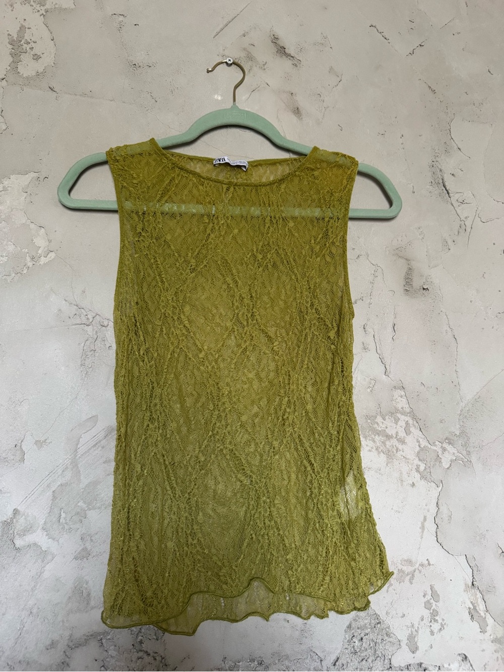 Zara Olive Green Sheer Knit Tank Top